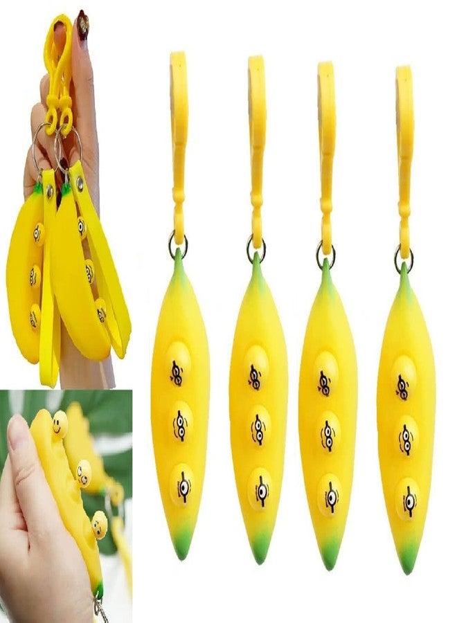 أسا لعبة سلسلة مفاتيح على شكل موزة من AASA، لعبة ضغط المفاتيح، حلقة مفاتيح سيليكون لتخفيف التوتر، ألعاب تمارين يدوية، وحلقة مفاتيح منزلية (أصفر، مجموعة من 4 قطع) - Image 1